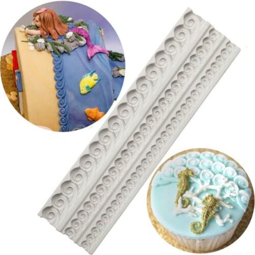 KUXSE 3D Sea Wave Silicone Cake Mold DIY Border Fondant Cake Decorating Tools Sugarcrafts Chocolate Gumpaste Mold Baking Tools