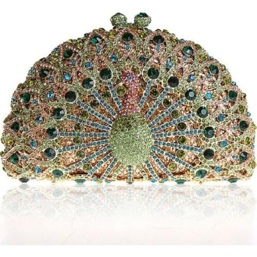 Summer new style peacock rhinestone wispy metal crystal evening bag handmade diamond ladies one-shoulder diagonal handbag