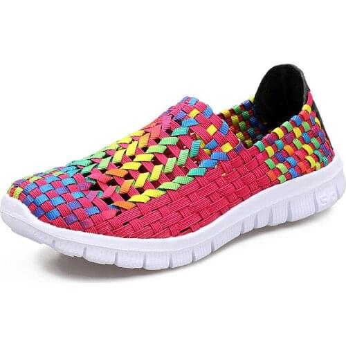 Summer Women Shoes Woven Women Flats Shoes Multi Colors Breathable Loafers Ladies Sneakers Plus Size 35-42 XKD6004