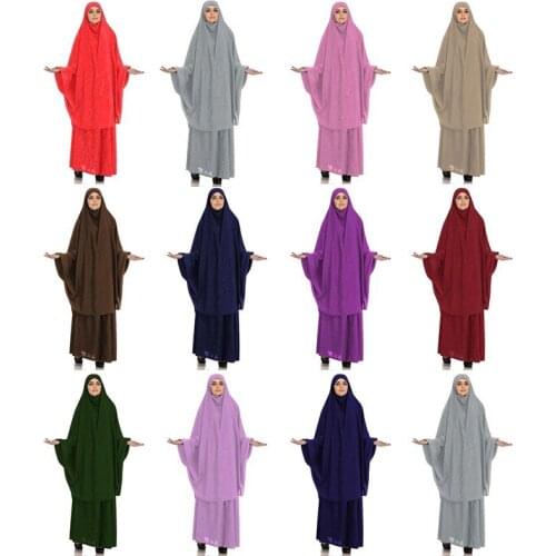 Muslim Burqa Abaya Women Hijab Dresses Prayer Garment 2 peices sets Burka Niqab Long Khimar Kaftan Robe Jilbab Islamic Clothing