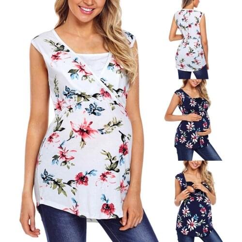 New Women Pregnant Floral Print Tunic Breastfeeding Summer Maternity Sleeveless Blouse Nursing Dresses Fashion Maternity Clothes