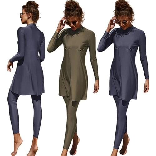 New Women Muslim Swimwear Swimsuit Burkini Modest Two-Pieces Set Full Cover Long Sleeve Beachwear Islamic Arab Tops Pants Suit
