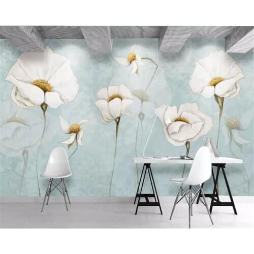 Beibehang wallpaper for living room Modern fashion small fresh Hand painted flower family decorative painting wall 3d wallpaper