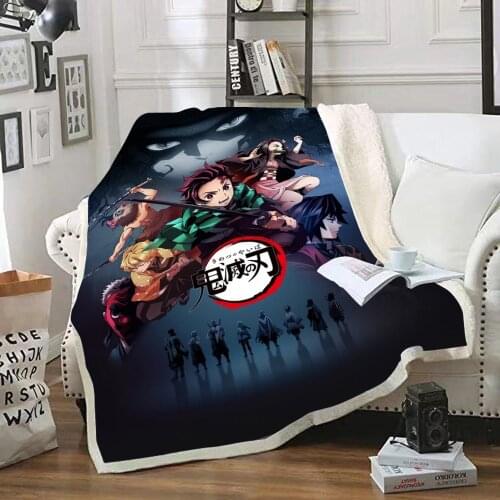 Anime Demon Slayer Funny Character Blanket Kimetsu No Yaib 3D Print Sherpa Blanket on Bed Home Textiles Dreamlike Style 01