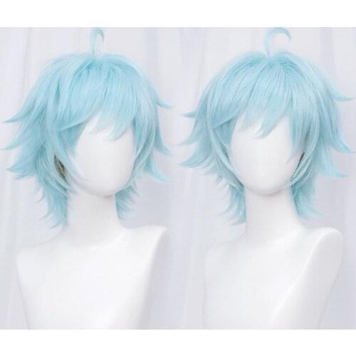 Genshin Impact Chongyun Cosplay Wig 30cm Ice Blue Heat Resistant Synthetic Hair Cosplay Anime Cosplay Wigs + Wig Cap