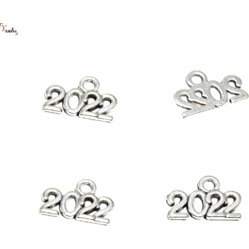 50pcs Year 2022 Silver tone Charms Pendants DIY Supplies Jewelry Making 9x14mm