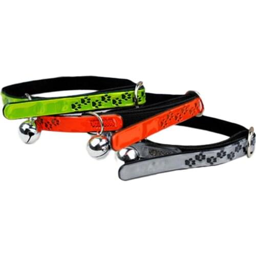 Adjustable Reflective Collar With Bell for Pet Dog Cat Footprint Design Paw Print Clips Neck Chain Pets Animals Safety Collars
