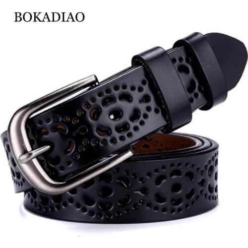 BOKADIAO Hot womens genuine leather belt Punk luxury brand designer belts for women high quality casual female jeans belt Black