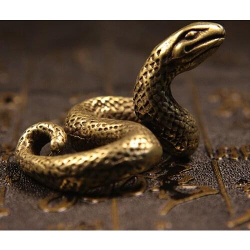 Retro Brass Snake Figurines Home Decor Pure Copper Animal Statue Crafts Office Desk Tea Pet Decoration Small Ornament Collection