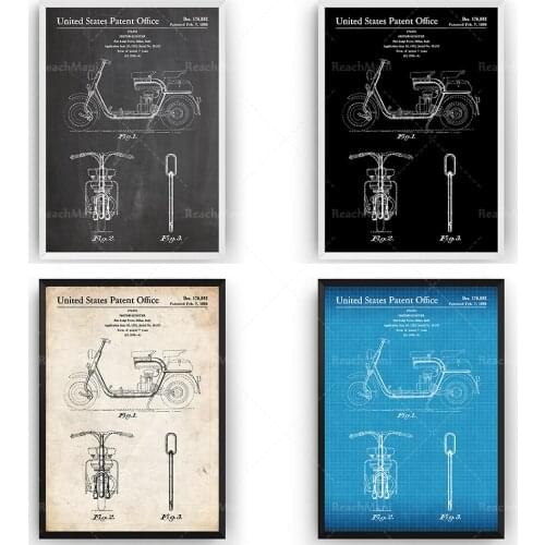 Scooter 1956 patent printing, moped wall art poster blueprint modification gift poster