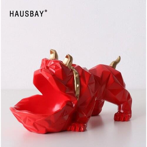 Nordic Creative Resin Dog Statue Geometric Animal Sculpture storage basket Home Decorations Table candy Key Storage Tool D049