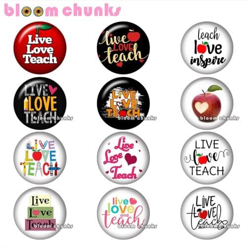 Live love teach apple teacher Round photo glass cabochon demo flat back Making findings 12mm/18mm/20mm/25mm B2849