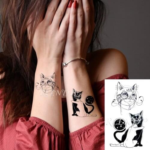 Waterproof Temporary Tattoo Sticker Sexy Girl White Black Cat Star Circle Element Fake Tatto Flash Tatoo for Men Women
