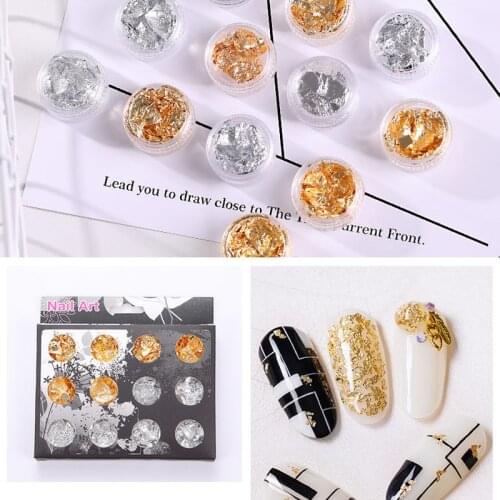 1 Box Gold Silver Irregular Aluminum Foil Paper Nail Art Sticker 3D Glitter DIY Manicure UV Gel Polish Nail Decoration Tools