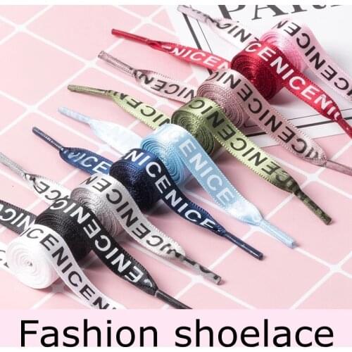 1 Pair Satin Flat Shoelaces Letter Print Shoelace Women and Men Silk Ribbon Sneakers Casuals Canvas Laces 1CM Width Shoe Strings