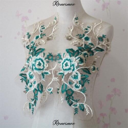 1Pc Gold Thread Green Leaves Flower Sewing on Appliques in Patches For Wedding Dress Decoration Lace Patch 43X20.5cm SX429