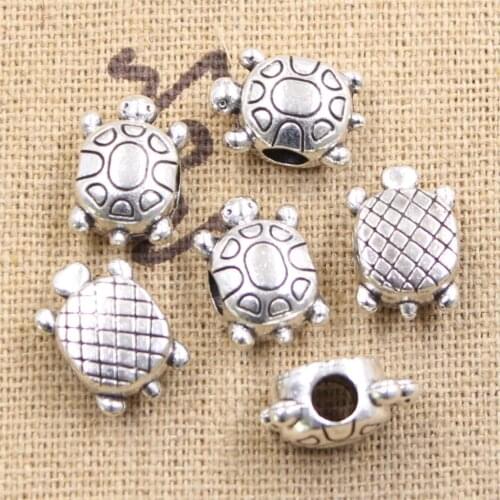 10pcs 15x10x8mm Turtle Tortoise 4mm Big Hole Bead Charm Fits Antique Silver Color Charm Bracelets Wholesale DIY Making fit