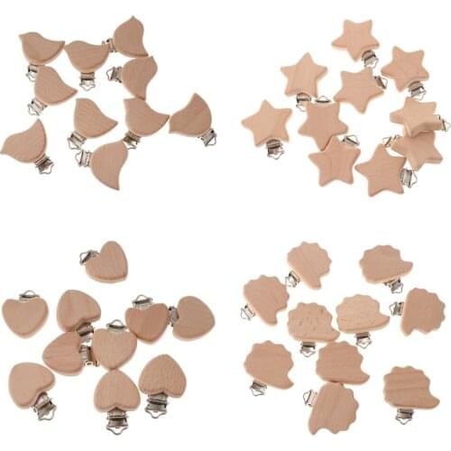 10Pcs Beech Baby Pacifier Wooden Pacifier Clip Chain Teeth Grinding Supplies