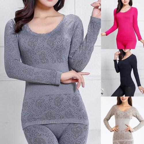 2Pcs Women Winter O Neck Top Long Pants Thermal Underwear Shaper Sleepwear Set Womens Clothing пижама женская 2020