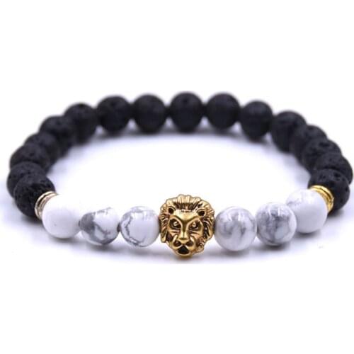 2021 Fashion Lion Head Bracelet beads Bracelets Bangles Charm Natural Stone Bracelet For Men Women Bead Jewelry