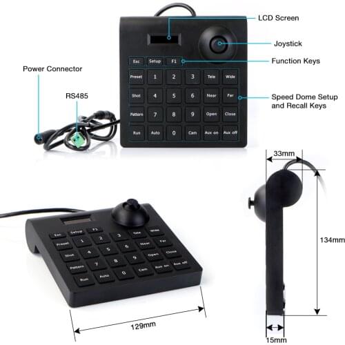 2D RS485 Joystick keyboard controller for Hikvision&Dahua analog PTZ cameras include DC 12V