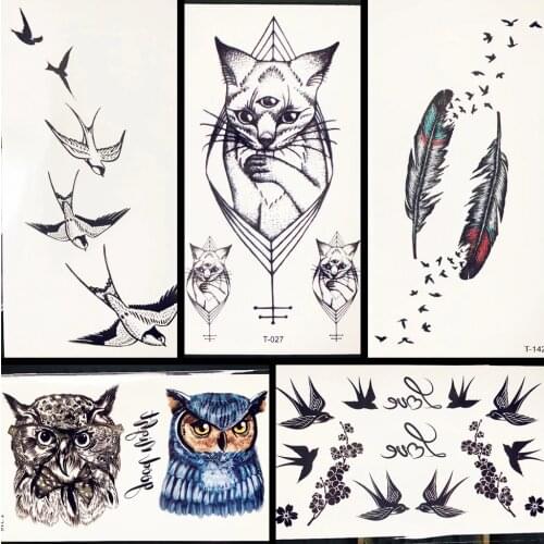 3D Black Cat Temporary Tattoo Bracelet Under Breast Sternum Side Waterproof Fake Birds Feather Tattoo Sticker Women Kids