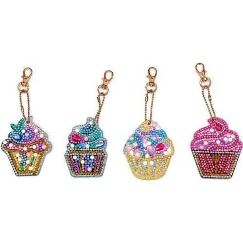 4pcs DIY Keychain Diamond Painting Cake Ice Cream Key Ring Pendant Gift Diamond Embroidery Cross Stitch Needlework Craft