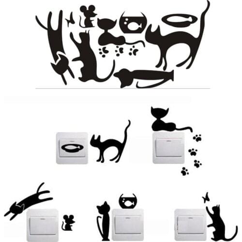 5pcs/lot Cat Fish Switch Stickers Vintage Wall Stickers Home Decor Toilet Door Vinyl Decal Transfer Vintage Decoration Wall