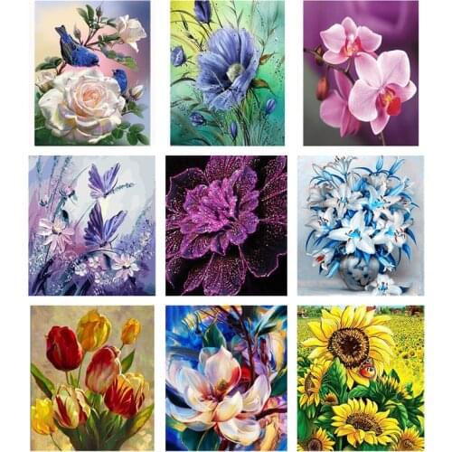 Flowers 5D Diamond Painting Mosaic Full Round Diamond DIY Embroidery Fashion Home Canvas Painting Bedroom Wall Decoration Gifts