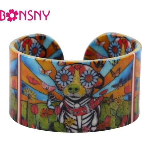 Bonsny Acrylic Halloween Chihuahua Dog Love Wide Bracelets Bangles Animal Jewelry For Women 2017 New Fashion Accessories