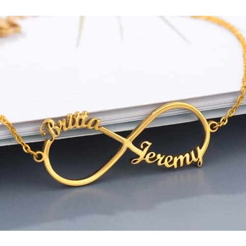 Stainless Steel Infinity Name Bracelet Femme Gold Chain Custom Jewelry Personalized Heart Infinity Nameplate Charm Bracelet
