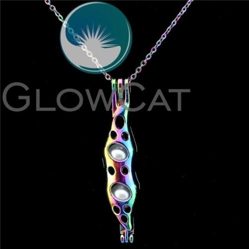 C605 Rainbow Colors Plant Pea Beads Cage Essential Oil Diffuser Aromatherapy Pearl Cage Locket Necklace