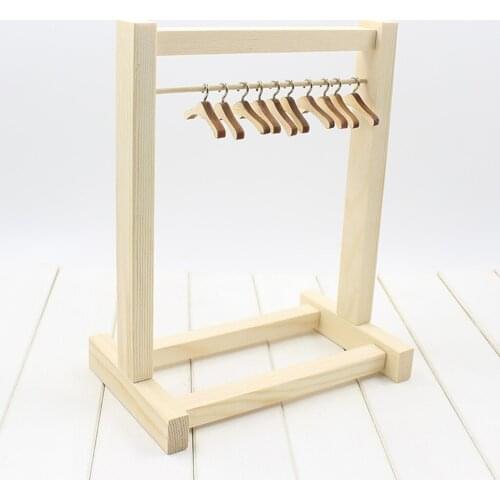 Wooden Clothing Hangers Hanging Shelf for for Blythe Doll Accessory