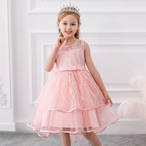 Summer Dresses Flower Princess Birthday Party Wedding White Dress Costume Children Beading Embroidery Elegant Children Clothing