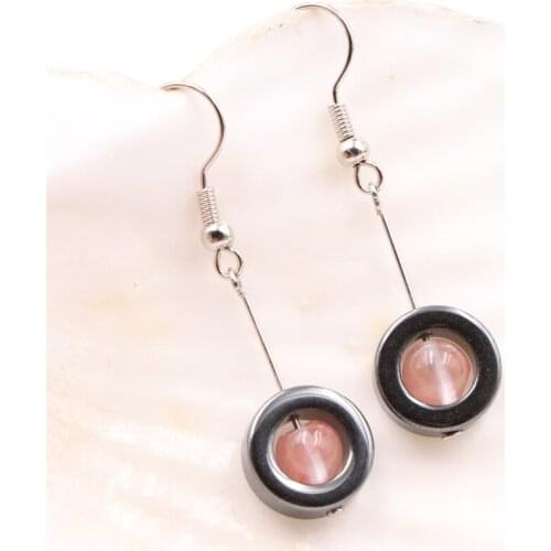 Handmade Long Dangle Earring for Women Vintage Natural Hematite Round Earrings Bohemia Statement Wedding Party Jewelry Gift A519