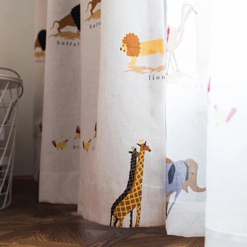 Linen-like animal curtains for living room kids room elephant giraffe lion window drape for bedroom