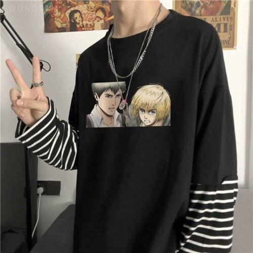 Harajuku Anime Attack On Titan Tshirt Male Kawaii Japanese Cartoon Jean Kirstein Armin Arlert Print Summer Long Sleeve T-shirts