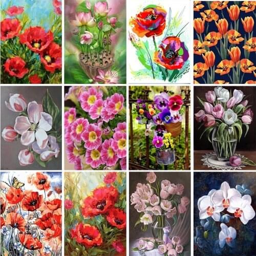 Gatyztory Paint By Numbers For Adults Kids Flowers Handpainted Oil Painting Canvas Drawing DIY Gift Home Wall Decor Frame