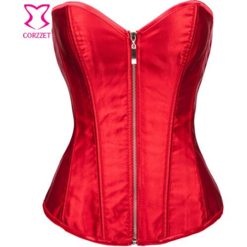 Red Satin Corselet Overbust Korsett For Women Sexy Corset Zipper Burlesque Corpetes E Espartilhos Sexy Corsets And Bustiers