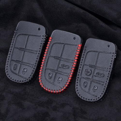 Leather Car Remote Key Cover Case Keychain For Fiat Jeep Renegade Grand Dodge Ram 1500 Journey Charger Dart Challenger Chrysler