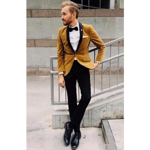 Handsome Groomsmen Velveteen Groom Tuxedos Mens Wedding Dress Man Jacket Blazer Prom Dinner (Jacket+Pants+Tie) K86
