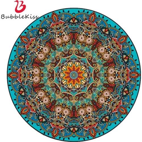 Bubble Kiss Round Carpets For Living Room Datura Flowers Pattern Rug Classical Home Decor Ethnic Style Bedroom Bedside Area Rugs