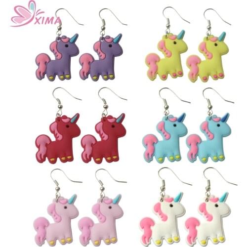 Fashion Unicorn Earrings for Girls Rubber Unicorn Earrings Fashion Cartoon Colorful Unicorn Earring Gifts Drop Earring