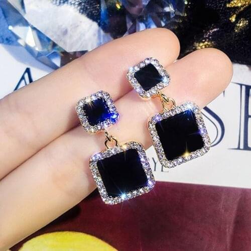 Trend Korean Black Square Rhinestone Earrings 2020 Fashion Crystal Geometry Female Pendant Earrings Jewelry