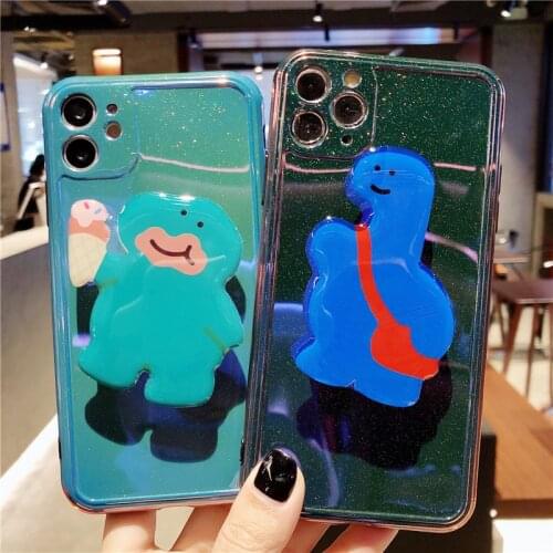 ZUIDID Cute 3D Dinosaur Grip Stand Phone Case For iPhone X 7 11 12 Pro XS MAX SE2020 XR 8 Plus Bling Soft Silicone Cover Fundas
