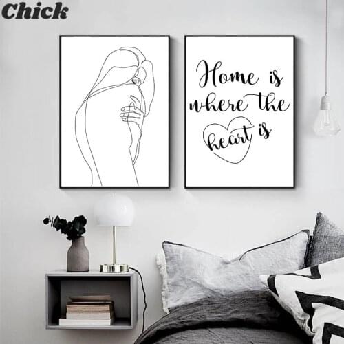 Line Drawing Couple Kiss Abstract Poster Wall Art Canvas Print Black White Nordic Painting Decorative Picture Modern Home Decor