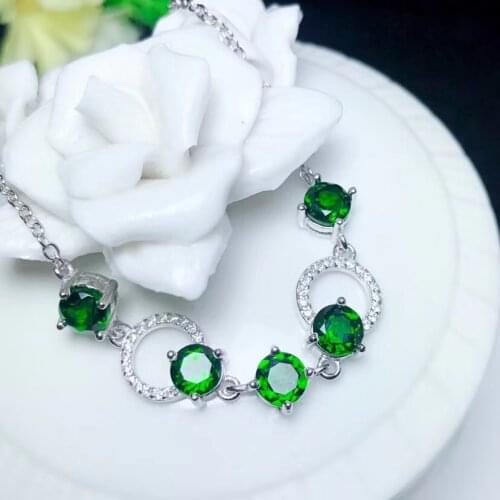 Natural green diopside gem Bracelet Natural gemstone bracelet S925 silver Elegant round cirque women girl party gift jewelry