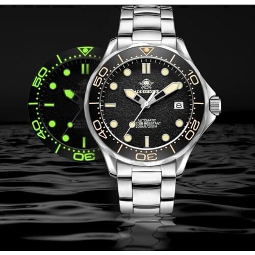 Addies Dive new men watch black dial NH35 Seamaster watch AD2106 sapphire crystal glass C3 super luminous watches 200m diving