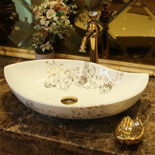 Oval bathroom Counter Top Wash Basin Cloakroom Hand Painted Vessel Sink bathroom sink hair wash sink