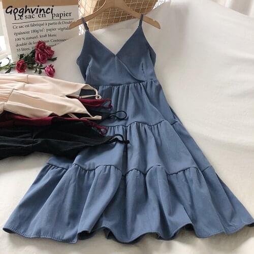 Sleeveless Dress Women Ins A-Line Korean Style Ruffle V-neck Chic Office Ladies Autumn Elegant Retro Casual Thin Loose Suspender
